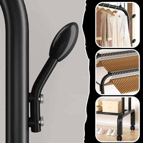 Duży WIESZAK NA UBRANIA Stojący Podwójny Stojak czarny na kółkach 150cm Głębokość mebla: 58 cm