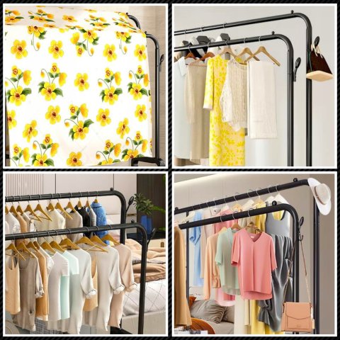 Duży WIESZAK NA UBRANIA Stojący Podwójny Stojak czarny na kółkach 150cm Szerokość mebla: 150 cm