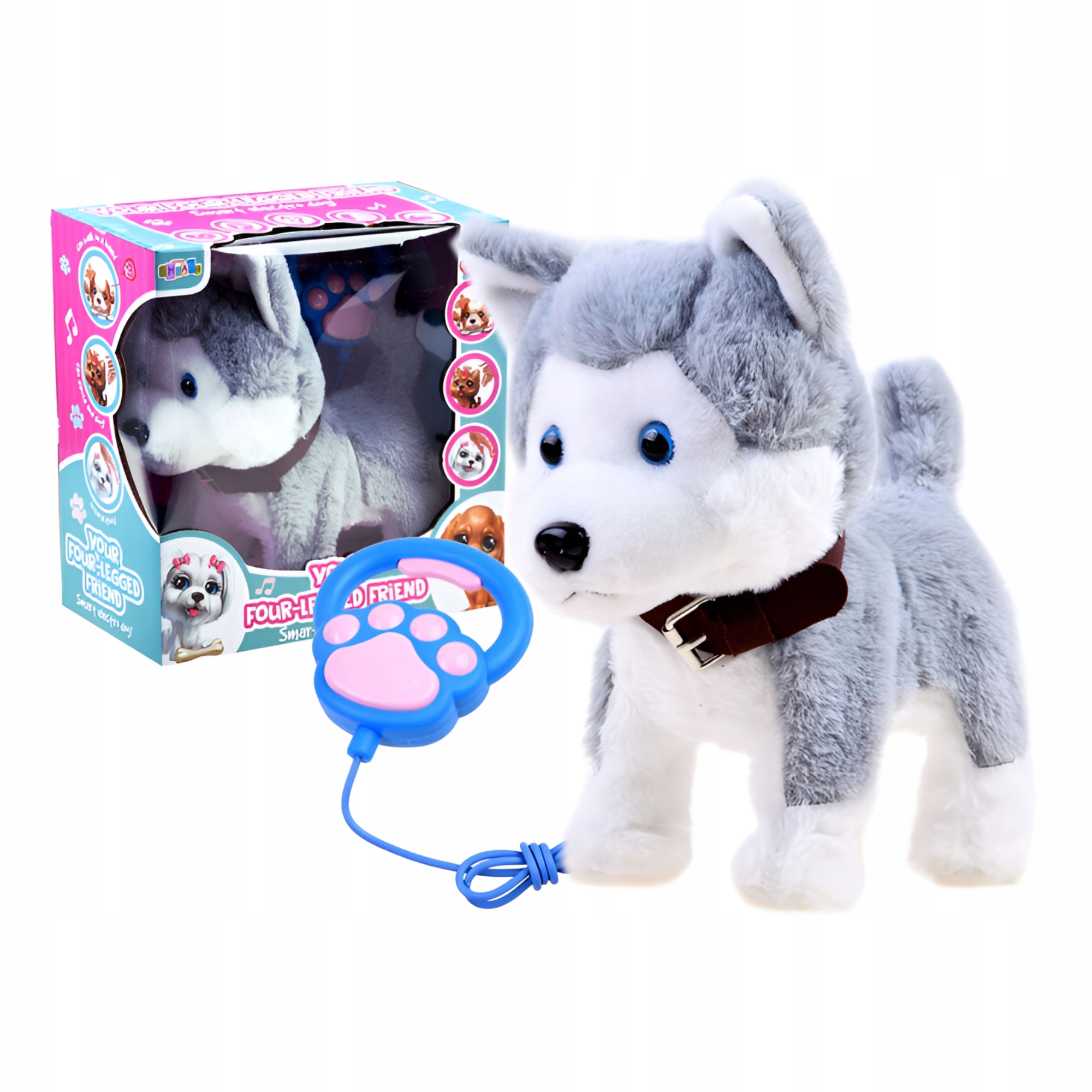 INTERAKTYWNY PIESEK HUSKY MASKOTKA CHODZI NA SMYCZY SZCZEKA ZABAWKA PREZENT